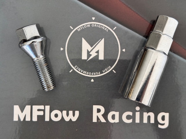 MFLOW Lug Bolt 12X1.5 T28MM L54MM HEX 17MM Conical Seat 20+KEY - Chrome