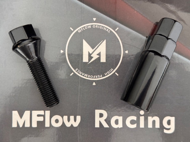 MFLOW Lug Bolt 12X1.5 T40MM L66MM HEX 17MM Conical Seat 20+KEY - Black
