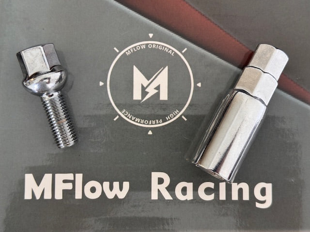 MFLOW Lug Bolt 12X1.5 T28MM L54MM HEX 17MM Ball Seat 20+KEY Chrome