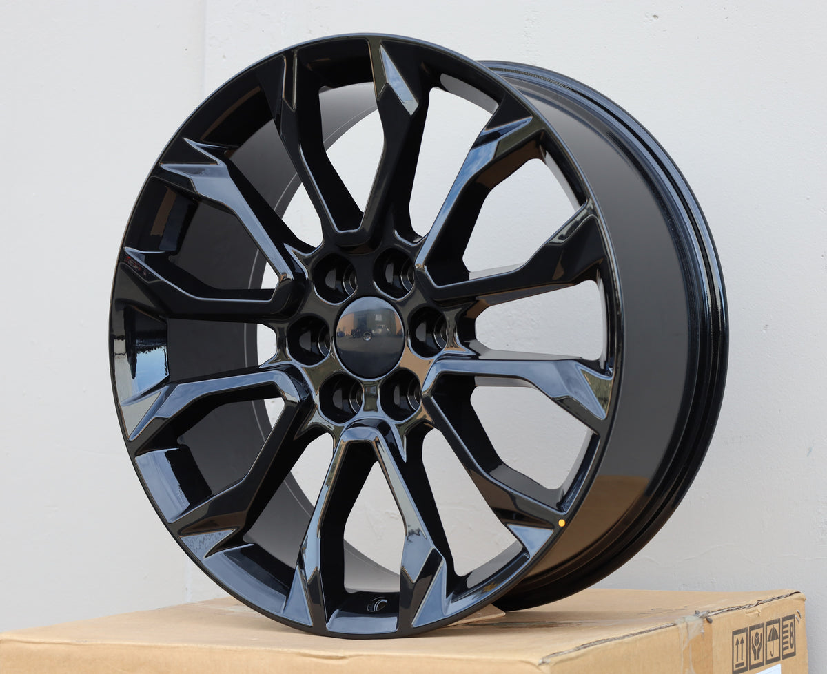 GM7 22X9 6X139.7 +24 78.1 GLOSS BLACK FITS GMC SILVERADO TAHOE SIERRA