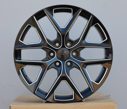 GM8 22x9 6x139.7 +24 78.1 Gloss Black and Milled Spokes (FITS GMC SILVERADO TAHOE SIERRA)