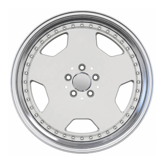 MB24 17x8 5x112 +25 66.6 Silver Machined Lip + Chrome Rivets