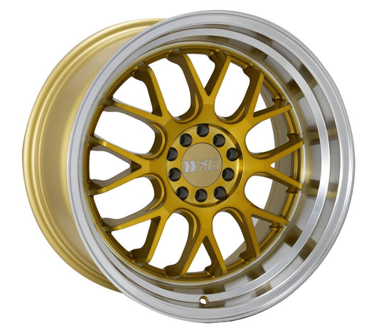 F1R F21 18x9.5 5x100/114.3 20 Machine Gold/Polish Lip v2 (Set of 4 Wheels) - alphasone