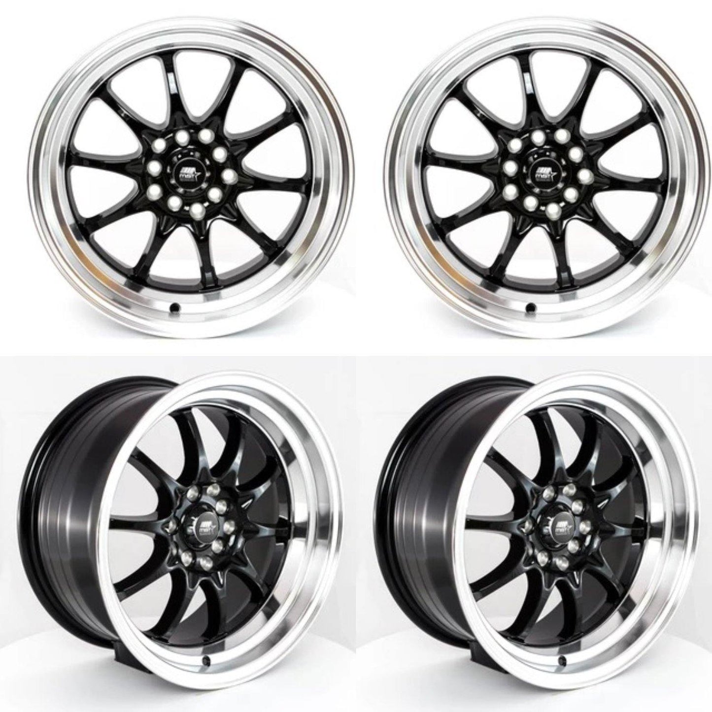 MST MT11 5x100/5x114.3 16x8.0 15 73.1 Black w/Machine Lip (Set of 4) - alphasone