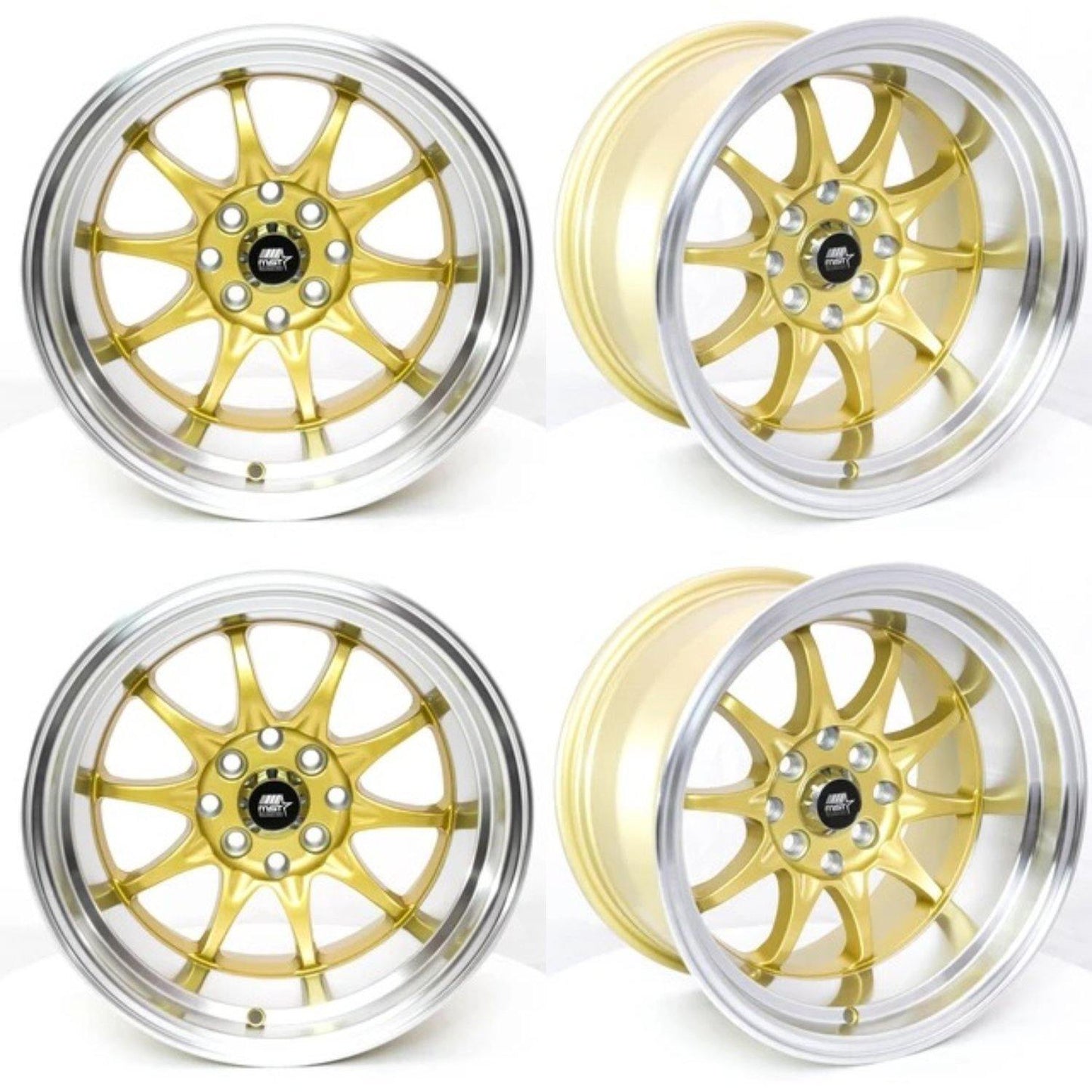 MST MT11 5x100/5x114.3 16x8.0 15 73.1 Gold w/Machined Lip (Set of 4) - alphasone