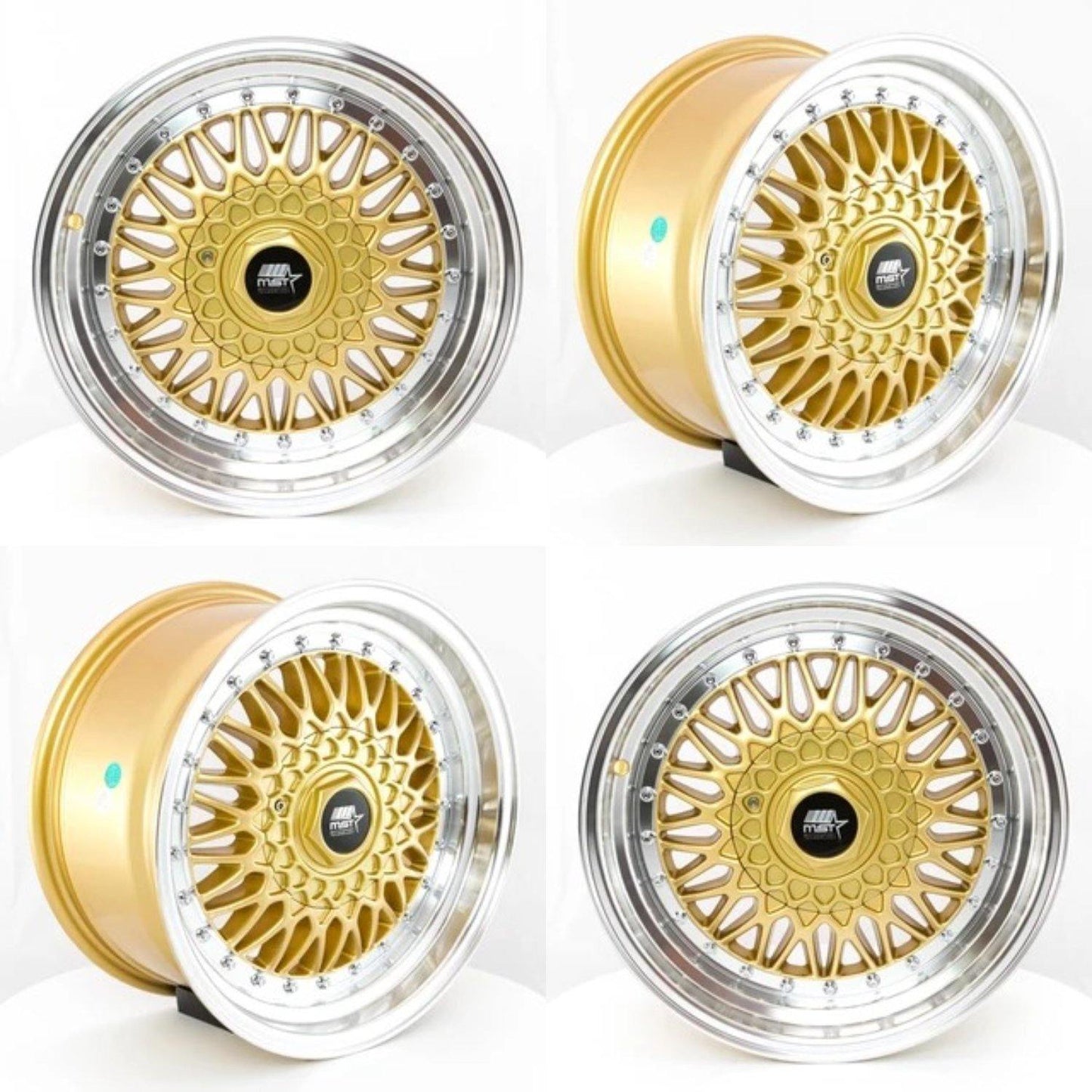 MST MT13 5x100/5x114.3 16x8.0 20 73.1 Gold w/Machined Lip (Set of 4) - alphasone