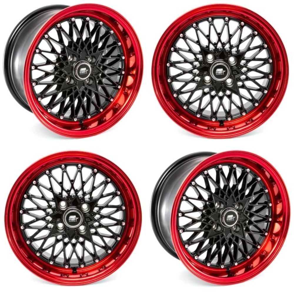 MST MT16 4x100 15x8.0 20 73.1 Black w/Machined Red Lip (Set of 4) - alphasone
