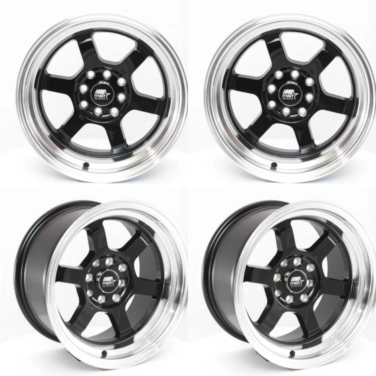 MST Time Attack 15x8.0 4x100/4x114.3 0 73.1 Black w/Machined Lip (Set of 4) - alphasone