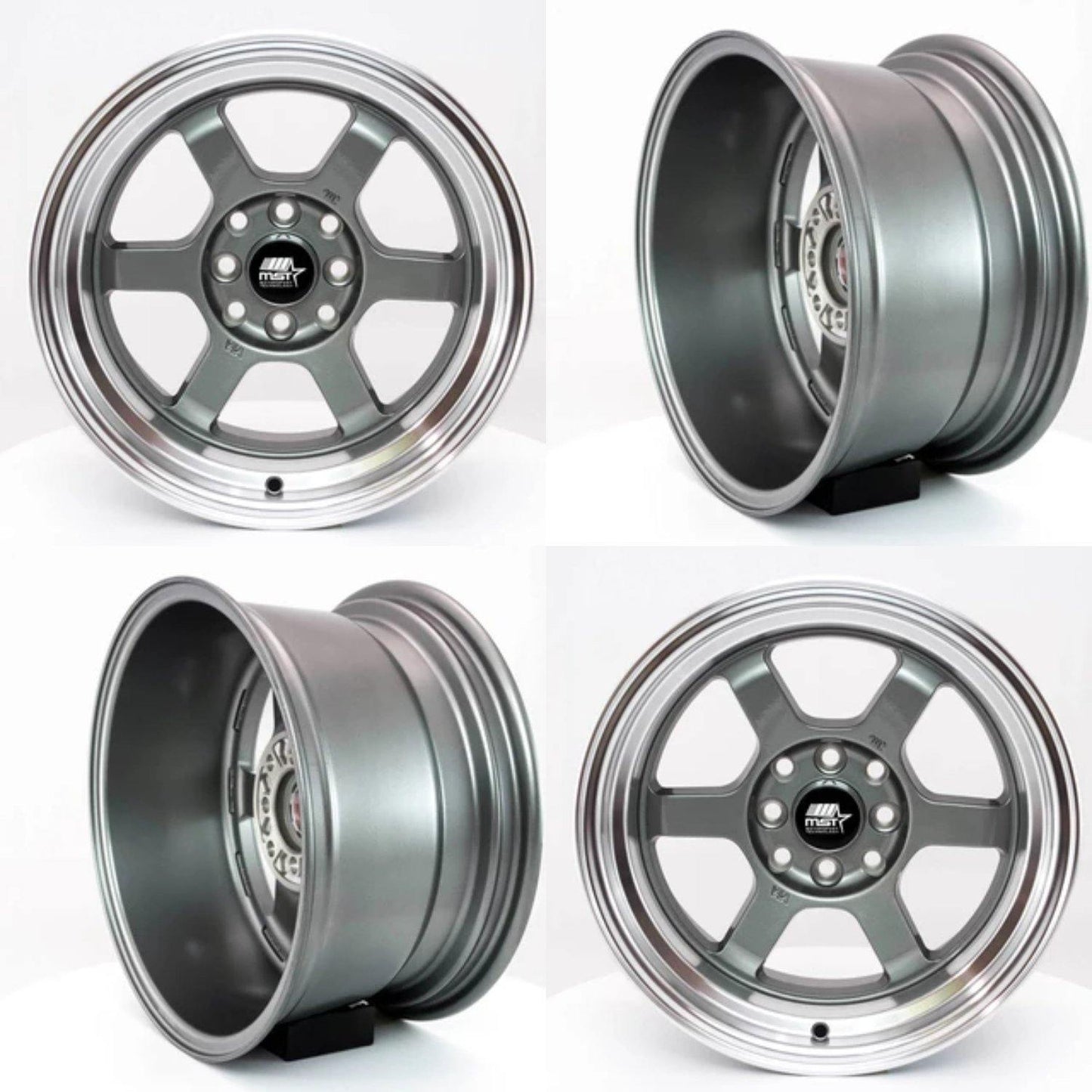 MST Time Attack 15x8.0 4x100/4x114.3 0 73.1 Gunmetal w/Machined Lip (SET OF 4) - alphasone
