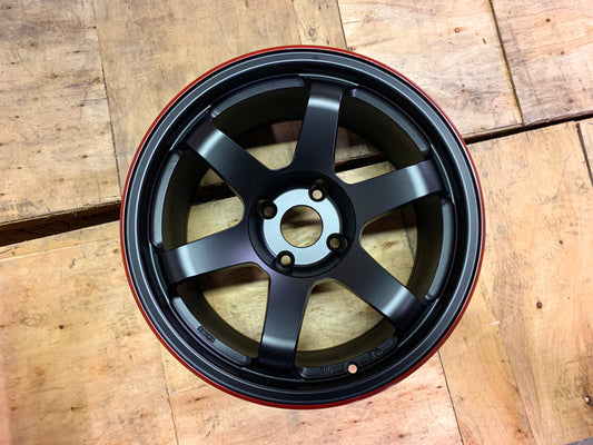 ON SELL - SET OF 4 - ROTA GRID RACING 17X9.5 4X114.3 +12 73 FLAT BLACK RED TIP FITS 240SX - alphasone