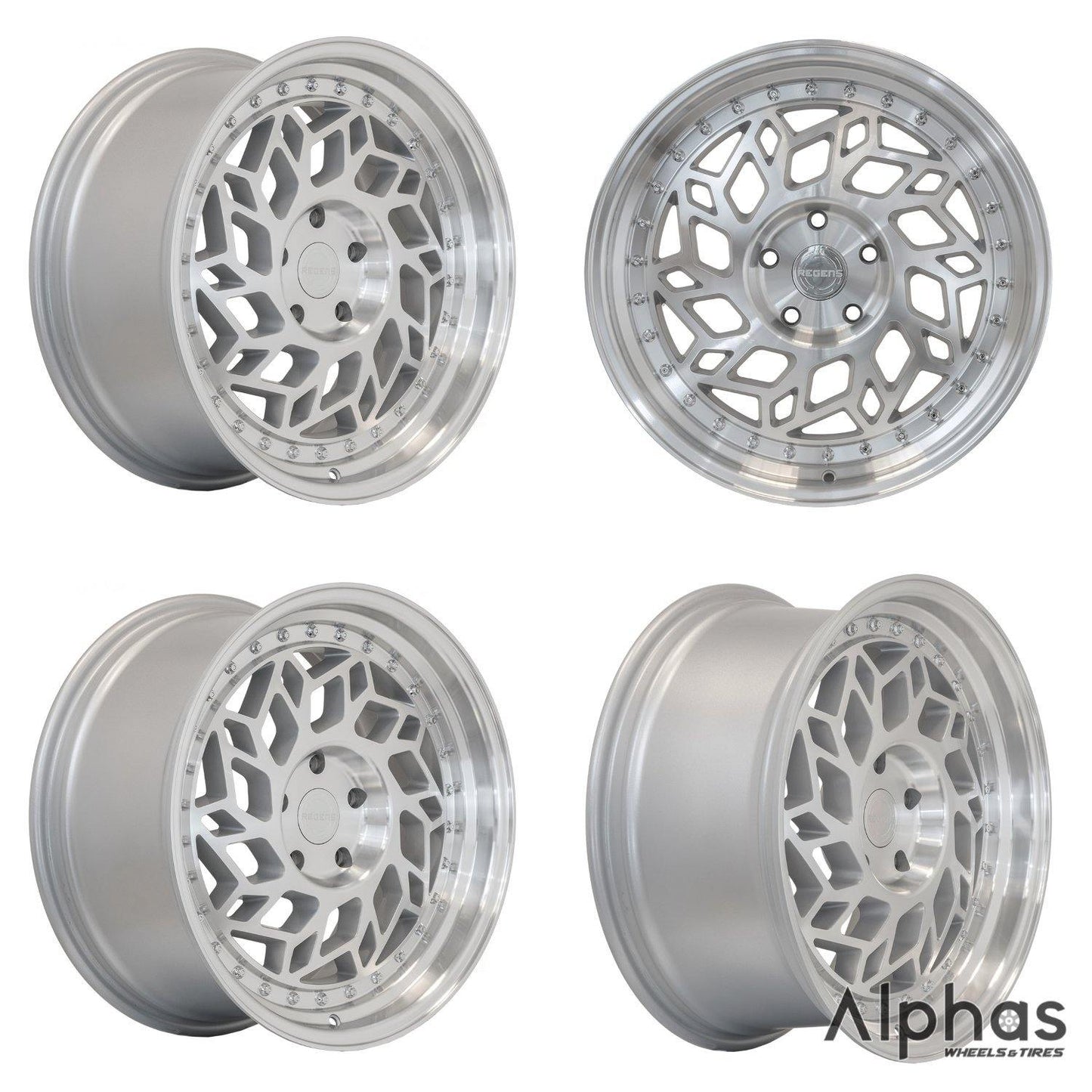 Regen5 R32 18x8.5 5x120 36ET Machine Silver/Polish Lip (Set of 4 Wheels) - alphasone