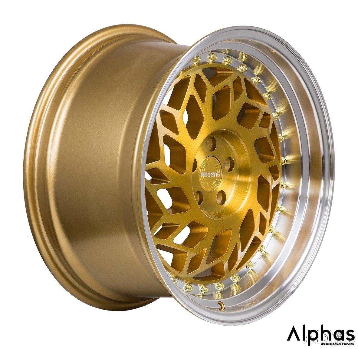 Regen5 R32 18x9.5 5x112 42ET Brushed Gold/Polish Lip (Set of 4 Wheels) - alphasone