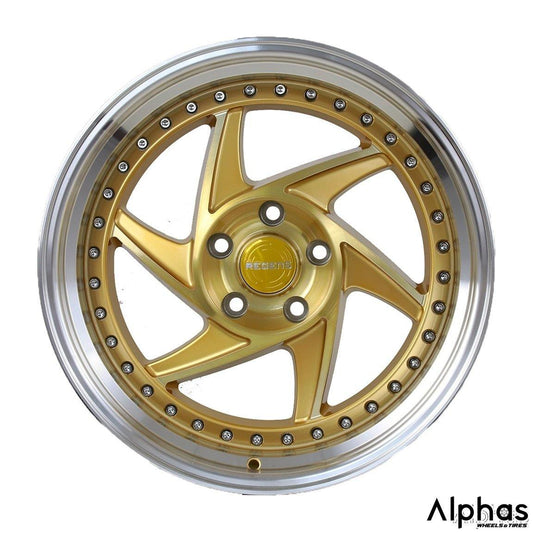 Regen5 R34 18x9.5 5x114 38ET Brushed Gold/ Polish Lip (Set of 4 Wheels) - alphasone