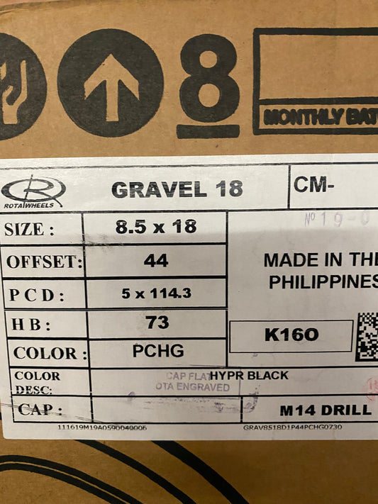 SELL - NEW SET OF 4 - ROTA GRAVEL 18X8.5 5X114.3 +44 73.1 HYPER BLACK MIATA 240SX CIVIC RSX S2000 ACCORD WRX SIT Flush FITMENT - alphasone