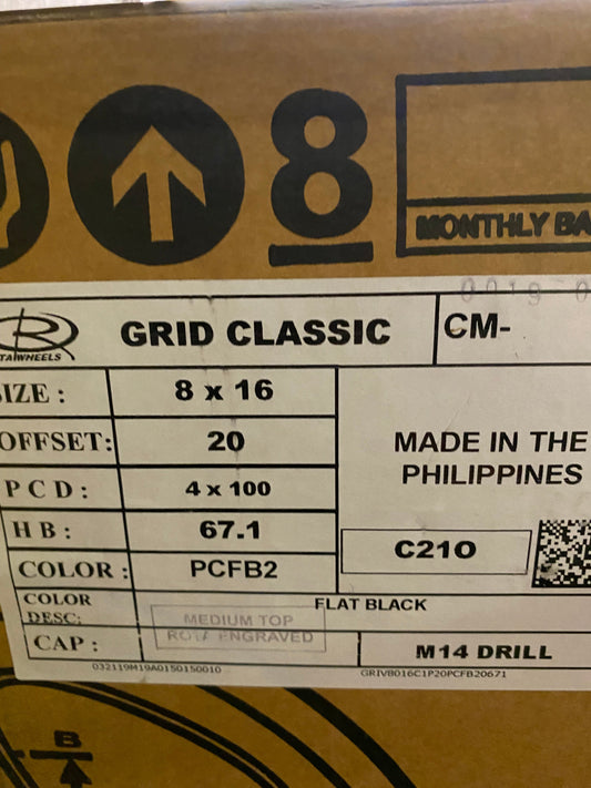 SELL - NEW SET OF 4 - ROTA GRID CLASSIC 16X8 4X100 +20 67.1 FLAT BLACK BLACK MIATA 240SX EG6 DC2 CIVIC Integra Flush FITMENT - alphasone