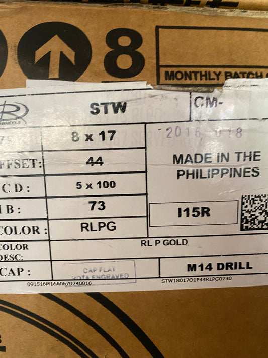 SELL - NEW SET OF 4 - ROTA STW 17X8 5X100 +44 73.1 GOLD MACHINED TIP FITS BRZ GT86 SCION TC WRX - alphasone