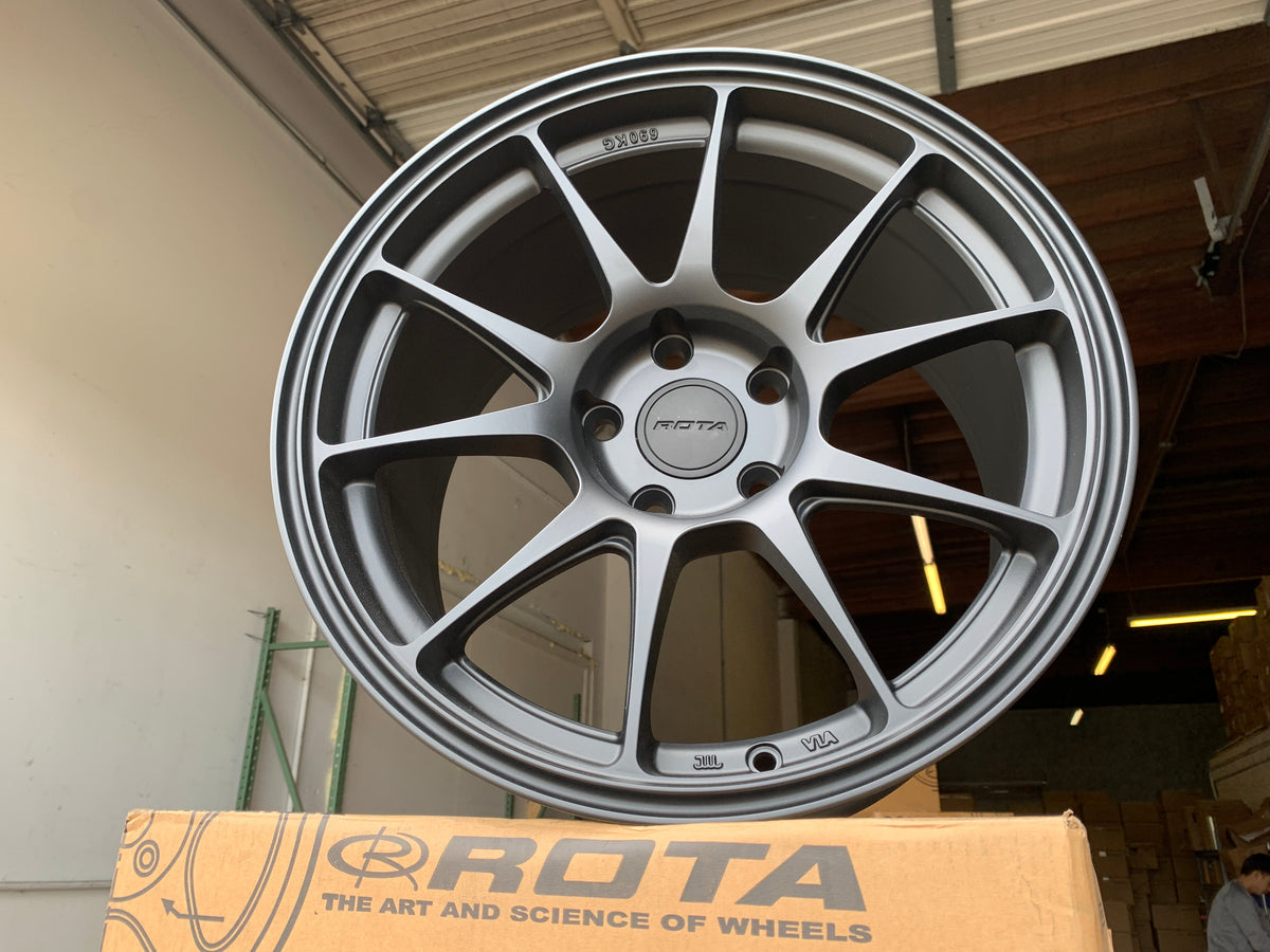 SELL - NEW SET OF 4 - ROTA TITAN-R 18X9.5 5X114.3 +38 73.1 FLAT BLACK FITS 5X4.5 350Z 370Z 240SX MIATA CIVIC RSX ACCORD MAZDA 5 6 WRX Flush FITMENT - alphasone