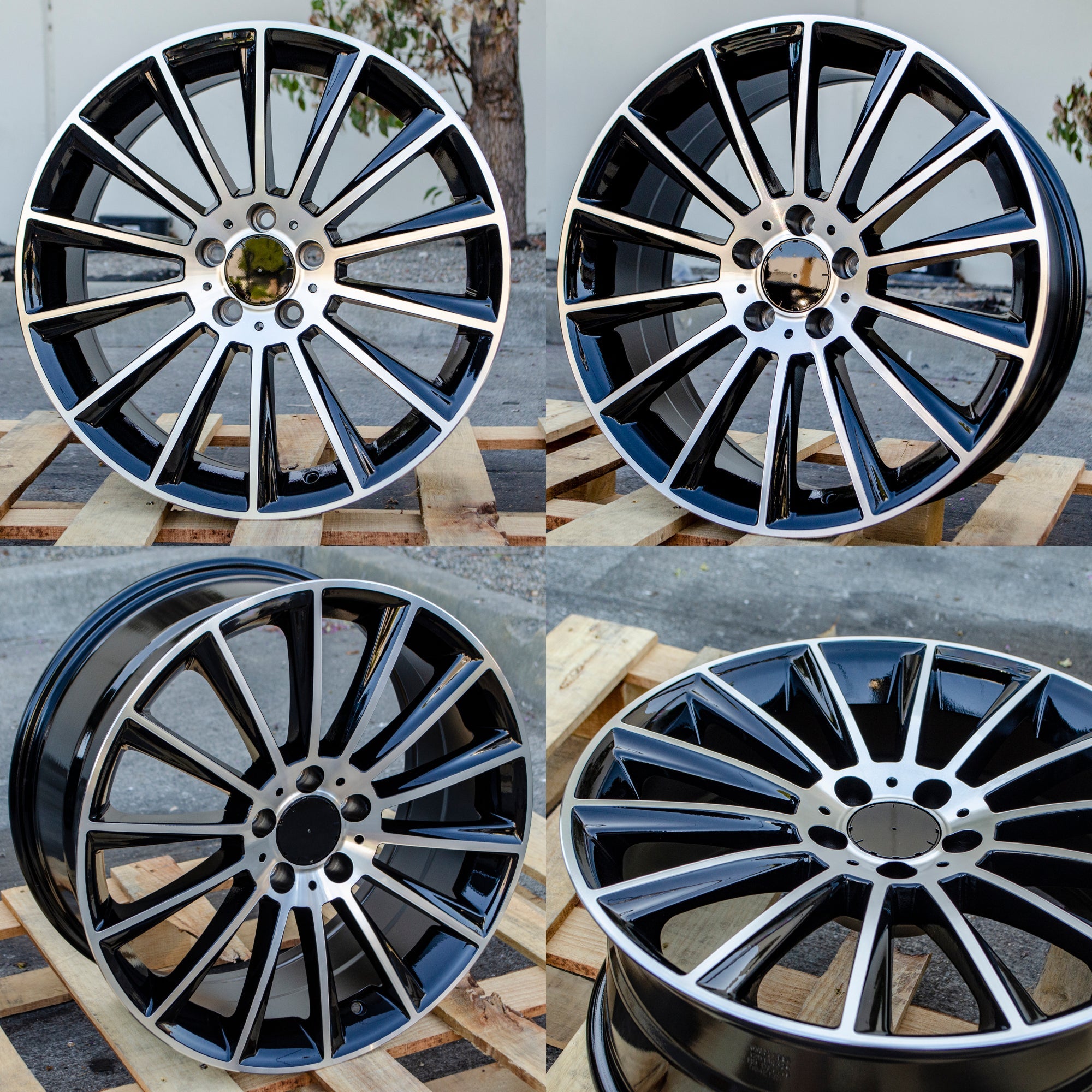 19X8.5 +35 19x9.5 +35 5X112 GLOSS BLACK MACHINED FACE WHEELS FIT MERCEDES C350 E320 C300 E350 - alphasone