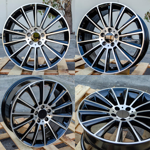 19X9.5 +38 5X112 GLOSS BLACK MACHINED FACE WHEELS FIT MERCEDES C350 E320 C300 CLA250 E350 - alphasone