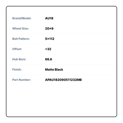 AU18 20x9 5x112 +32 66.6 Matte Black