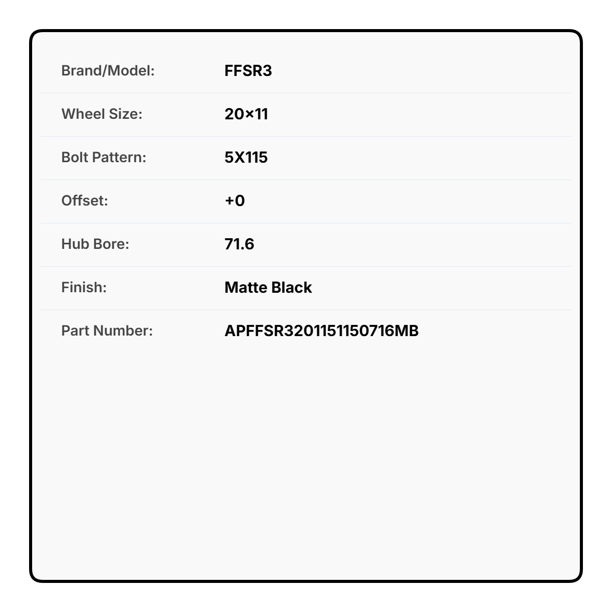 FFSR3 20x11 5x115 +0 71.6 MATTE BLACK - WIDEBODY