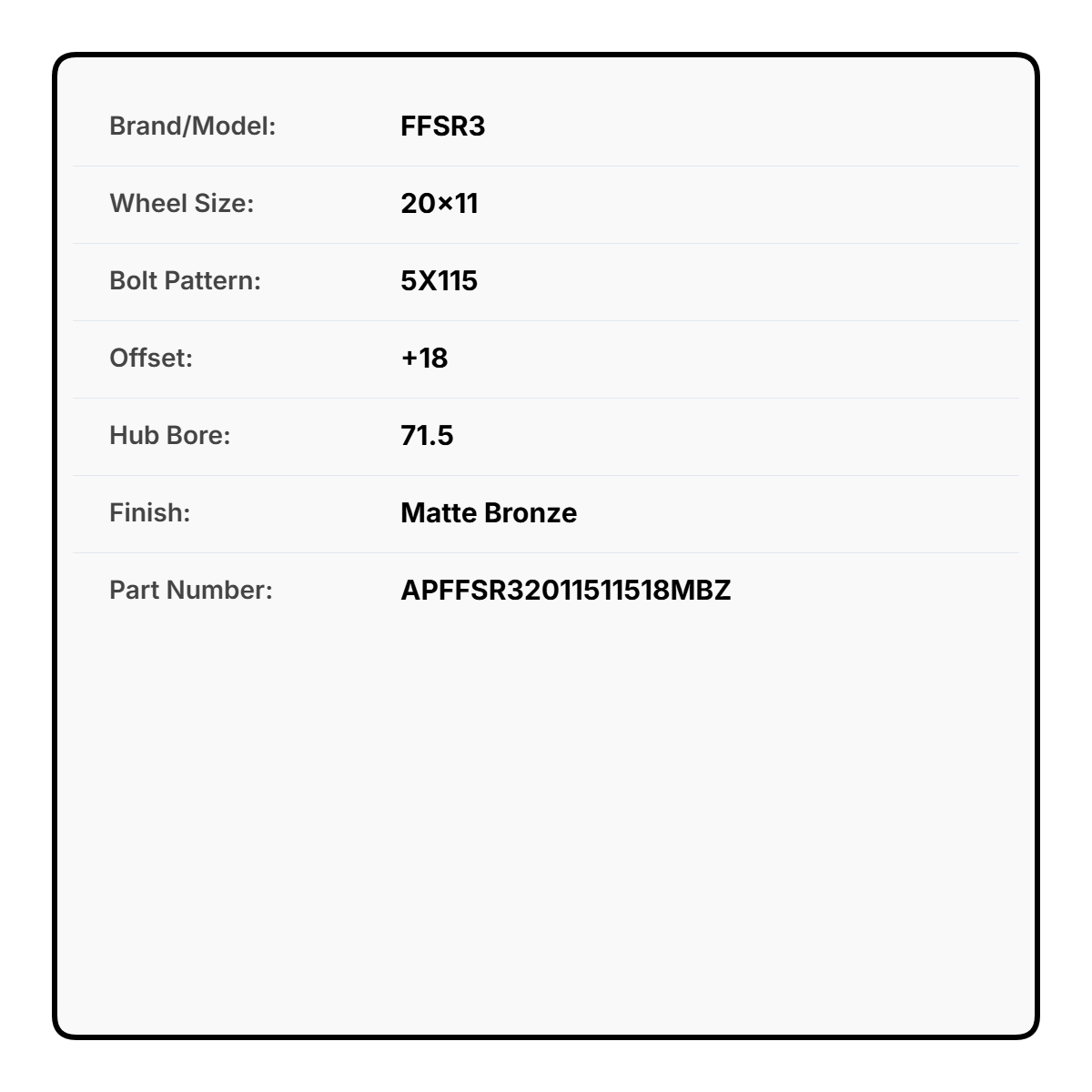 FFSR3 20x11 5x115 +18 71.5 Matte Bronze