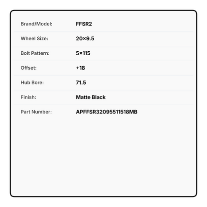 FFSR3 20x9.5 5x115 +18 71.5 Matte Black