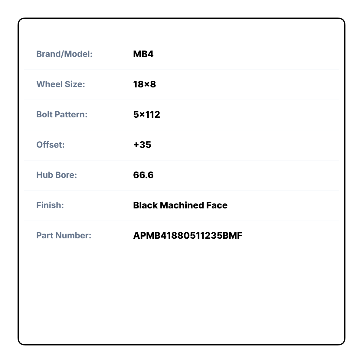 MB4 18x8 5x112 +35 Black Machine Face (Set of 4)
