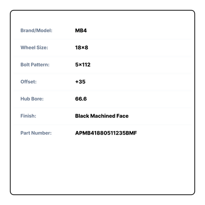 MB4 18x8 5x112 +35 Black Machine Face (Set of 4)