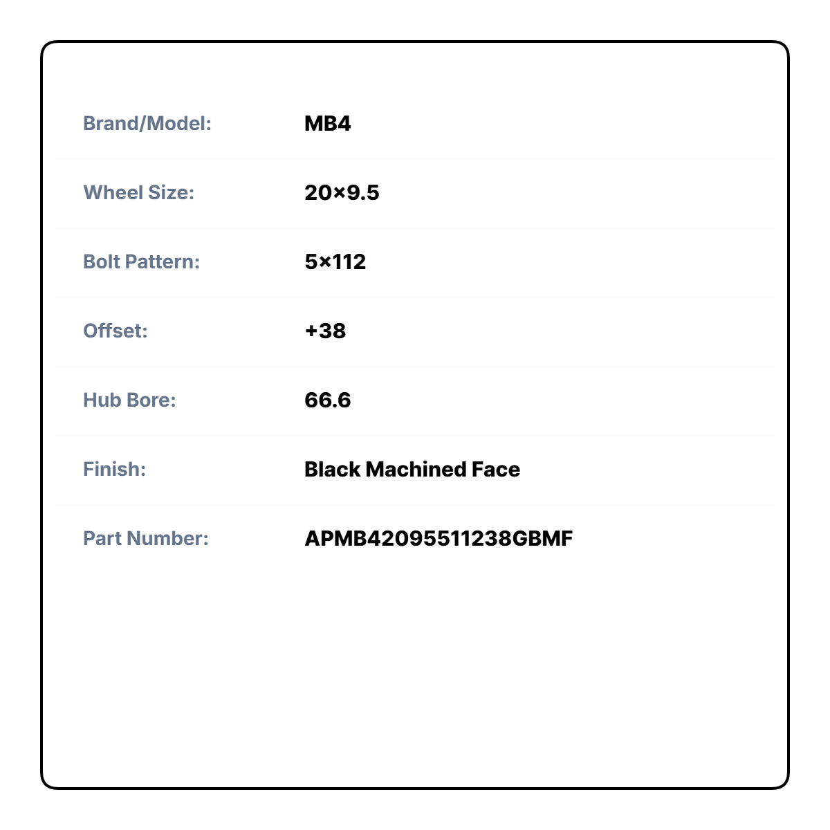 MB4 20x9.5 5x112 +38 66.6 Black Machined Face