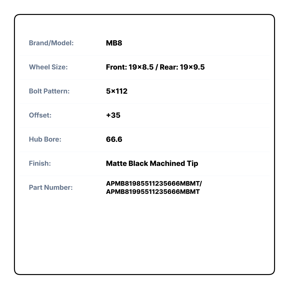 MB8 19x8.5/19x9.5 5x112 Matte Black Machined Tip (Set of 4)