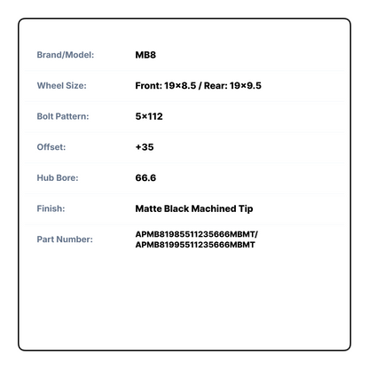 MB8 19x8.5/19x9.5 5x112 Matte Black Machined Tip (Set of 4)