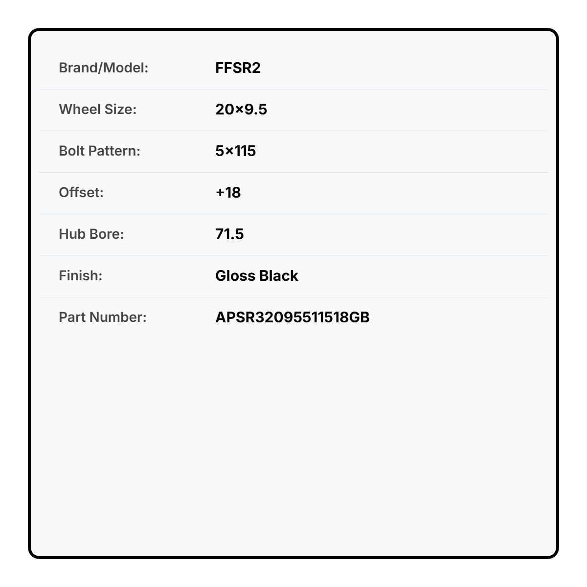 FFSR2 20x9.5 5x115 +18 71.5 Matte Black