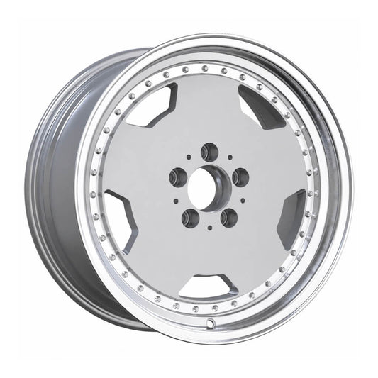 MB24 17x8 5x112 +25 66.6 Silver Machined Lip + Chrome Rivets