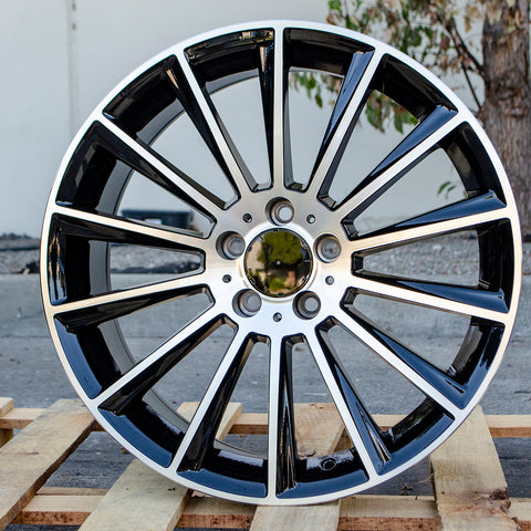 1 WHEEL - 20X8.5+42 5X112 BLACK MACHINED FACE FIT MERCEDES C350 E320 C300 CLA250 E350