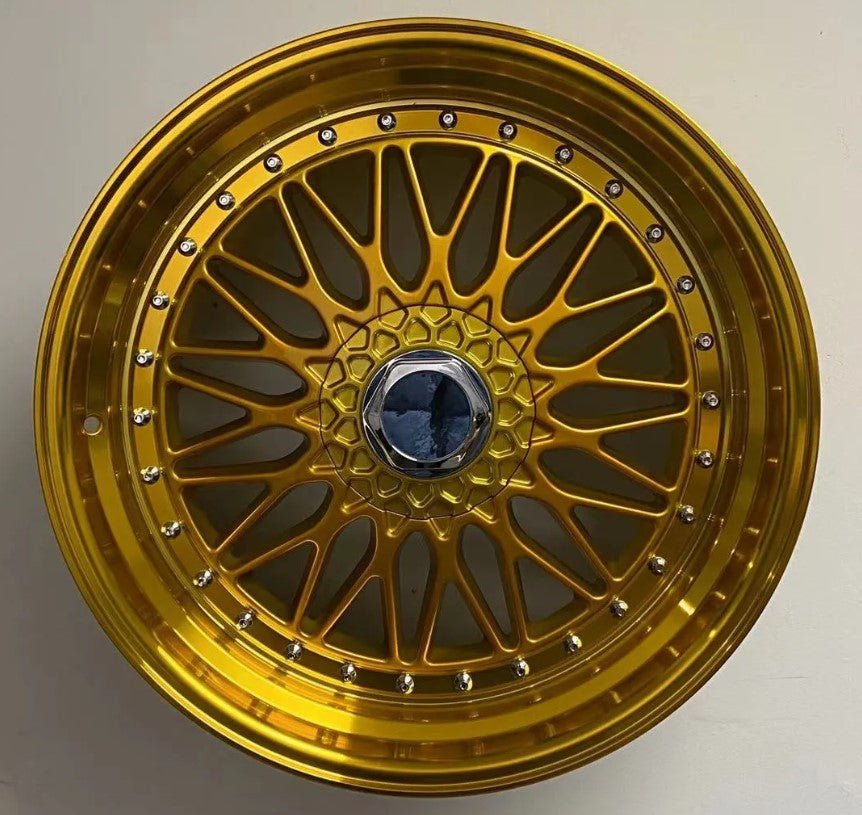 4 WHEELS RIMS / W883 Gold Machined Lip With Silver Rivert 20x8.5 ET35 5x120/114.3 CB73.1 - alphasone