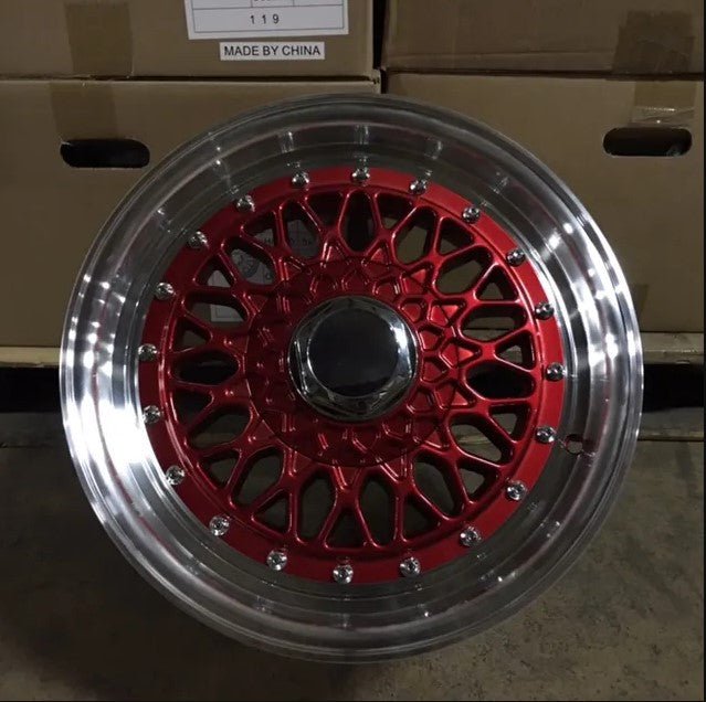 4 WHEELS RIMS / W883 Red Machined Lip 15x7 ET20 4x100/114.3 CB73.1 - alphasone