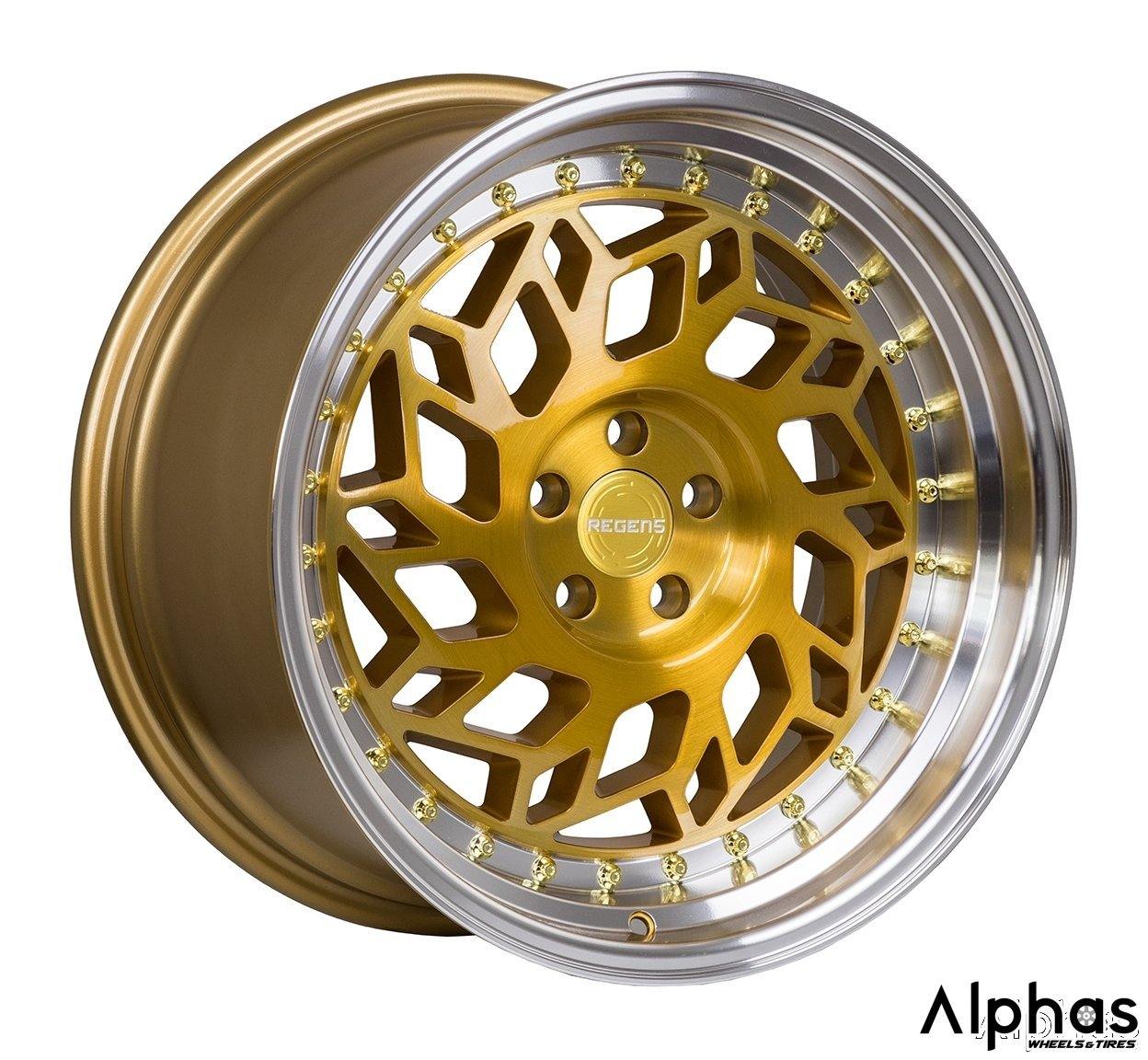 Regen5 R32 18x9.5 5x112 42ET Brushed Gold/Polish Lip (Set of 4 Wheels) - alphasone