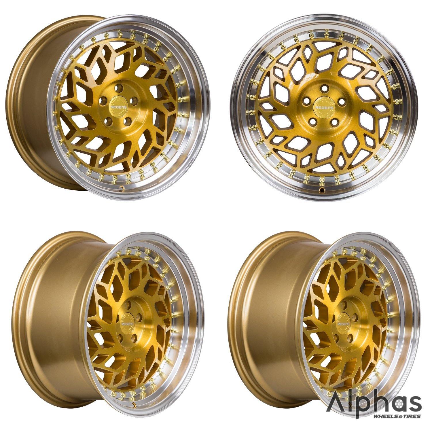 Regen5 R32 18x9.5 5x112 42ET Brushed Gold/Polish Lip (Set of 4 Wheels) - alphasone