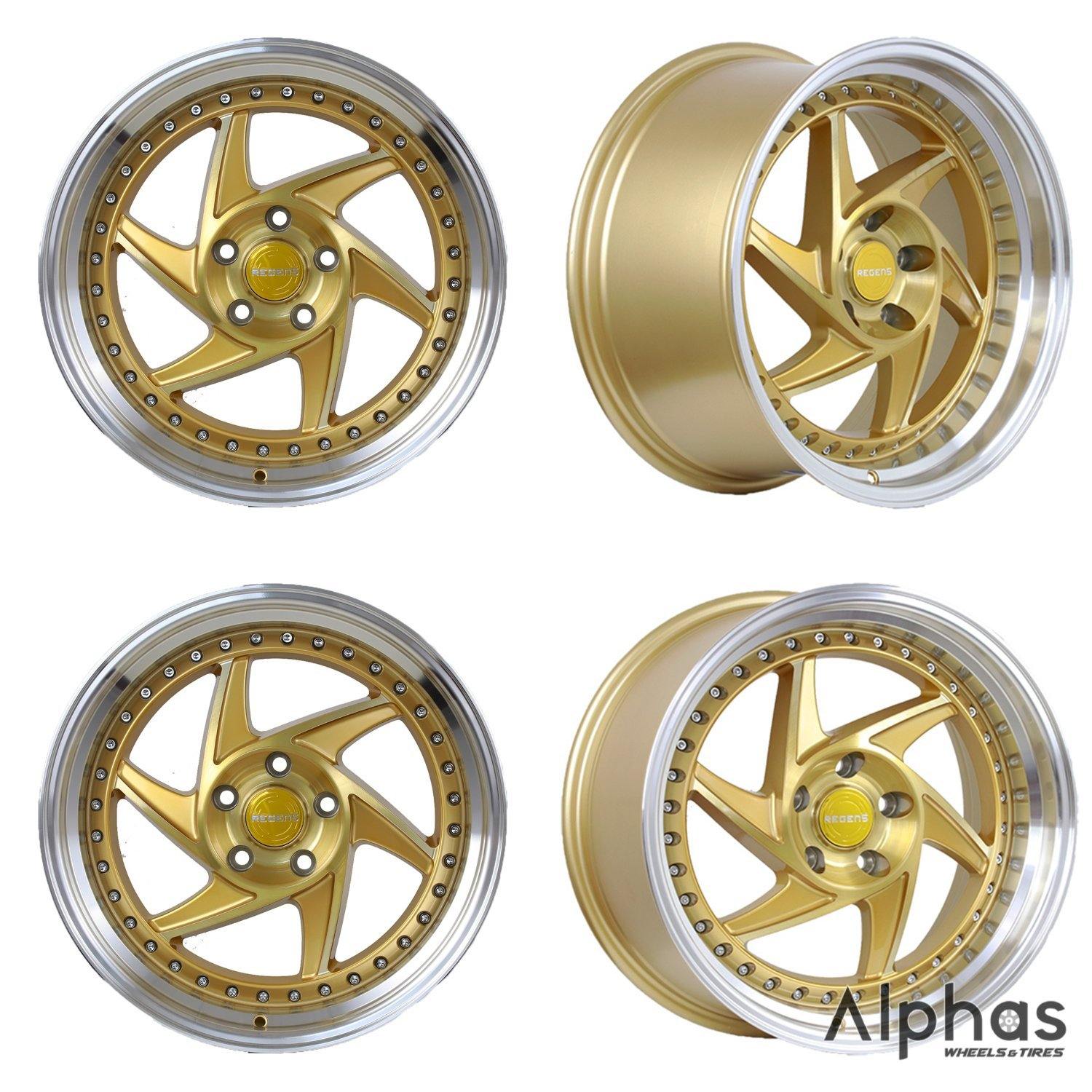 Regen5 R34 18x9.5 5x114 38ET Brushed Gold/ Polish Lip (Set of 4 Wheels ...