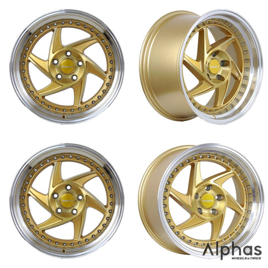 Regen5 R34 18x9.5 5x114 38ET Brushed Gold/ Polish Lip (Set of 4 Wheels) - alphasone