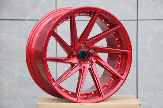 SET OF 4 WHEELS RIMS / W511 Red With Machined Lip Red Clear Coat Silver Rivert 19x8.5 ET35 5x114.3 CB73.1 - alphasone