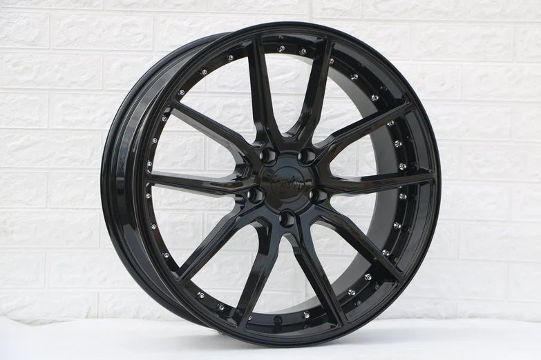 SET OF 4 WHEELS RIMS /W512 1646 Gloss Black Silver Rivert 20*8.5 ET35 5x120 CB72.56 - alphasone