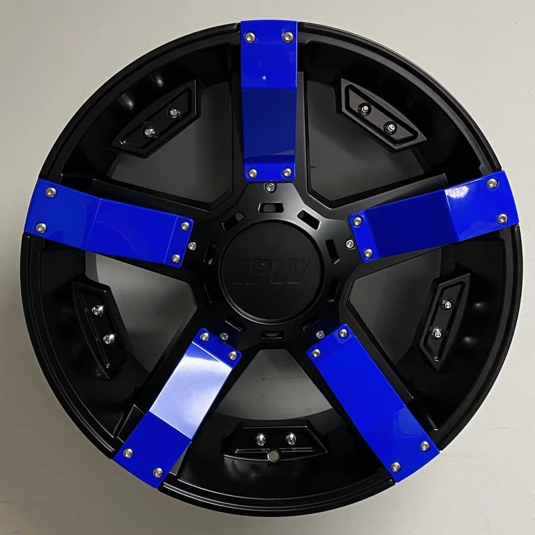 SET of 4 WHEELS RIMS / W925 1614 Saint Black With Blue Strip 20x10 Et13 6x135/139.7 CB110.5 - alphasone